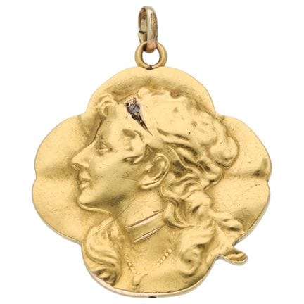 Pendentif Art nouveau en or jaune 22 carats serti 