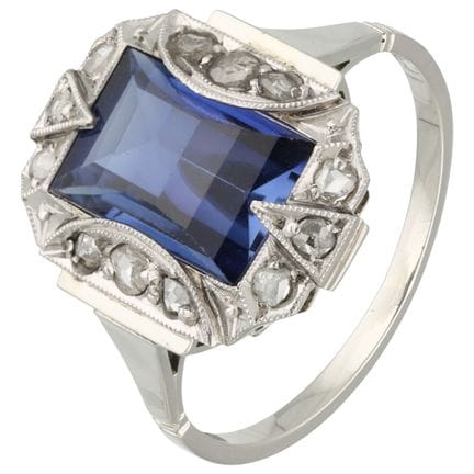 Anello Art Déco in oro bianco 18 carati/platino co