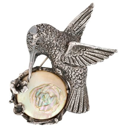 Vogelbrosche aus Sterlingsilber, besetzt mit Perlm