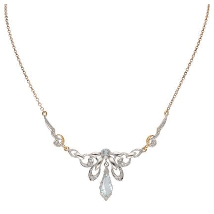 Collier en or bicolore 14 carats serti d'aigue-mar