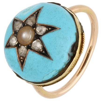 12K-Emaille-Ring mit einer Perle und Diamanten im 