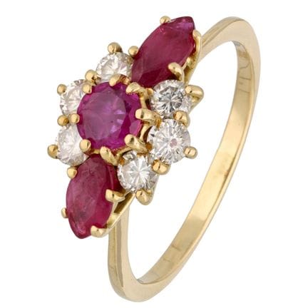 Anello in oro giallo 18 carati con rubini e diaman