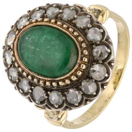 Anello in oro giallo 14 carati e argento con smera
