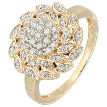 Anello a grappolo in oro giallo 14 carati con diam