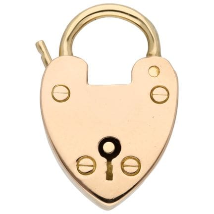 14K黄金心形挂锁吊坠
品相良好。印记：荷兰成色标记585，15C。长×宽：约24×17毫米。重量：
