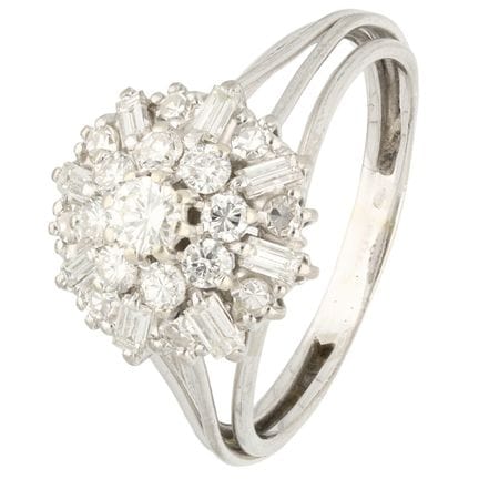 Anello a grappolo in oro bianco 18 carati con diam