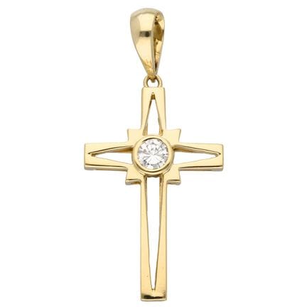 12K-Kreuzanhänger mit einem Diamanten
Gelbgoldfarb