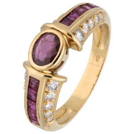 Anello in oro giallo 18 carati con rubini e diaman