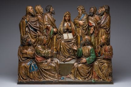 Eine große, vergoldete und polychrom bemalte Holzg