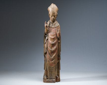Eine große französische geschnitzte Holzfigur eine