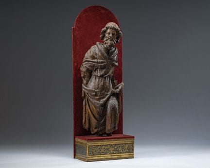 Eine große flämische geschnitzte Holzfigur eines „