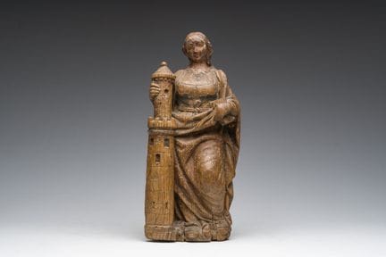 Eine flämische, geschnitzte Eichenholzfigur der „H