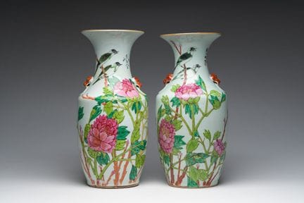 Two Chinese qianjiang cai vases with birds among b