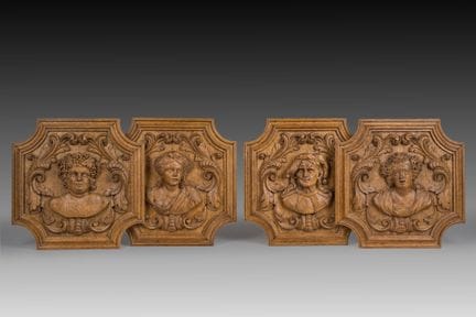 Vier schöne Reliefs aus Lütticher Eiche mit Männer