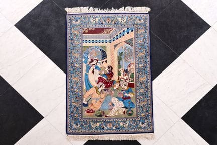 Tapis persan d’Ispahan représentant une scène de f