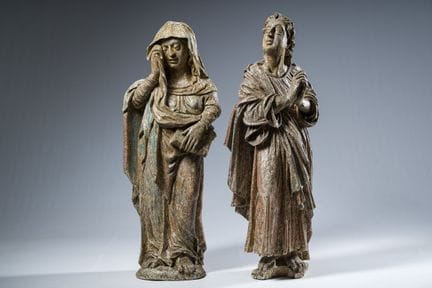 Zwei flämische, geschnitzte Eichenholzfiguren des 