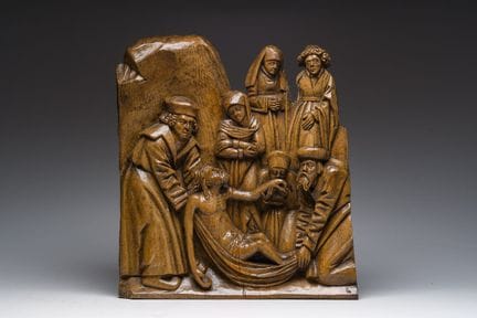 Ein flämischer geschnitzter Holzaltar mit der Dars
