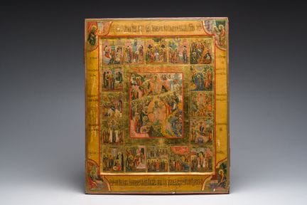 Eine große russisch-orthodoxe „Fest“-Ikone, 19. Jh