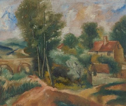 George Strens (20. Jh.): Landschaft, Öl auf Holz


