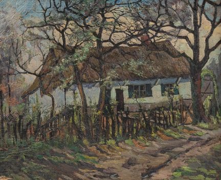 Julien Genot (1884–?): Das Haus im Wald, Öl auf Le