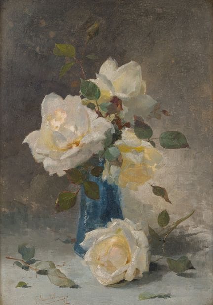 Frans Mortelmans (1865–1936): Weiße Rosen in einer