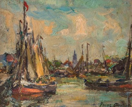 Franz Courtens (1854–1943): Hafenansicht, Öl auf H
