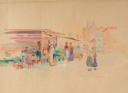Rodolphe De Saegher (1871–1941): Markttag, Aquarel