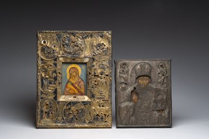 Zwei russisch-orthodoxe Ikonen mit Oklad oder Rizz