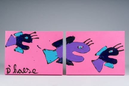 Hannes D'Haese (1965): Dittico con pesci, acrilico