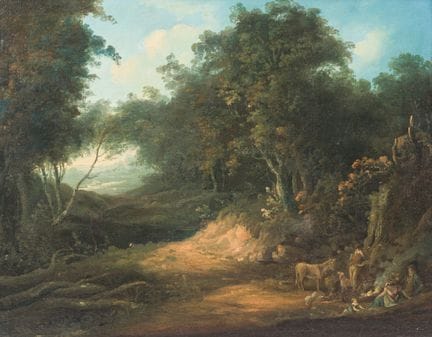 Französische Schule: Hirten in einer Landschaft, Ö
