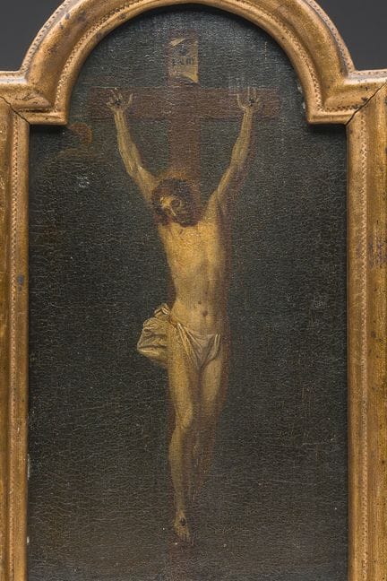 Flämische Schule: Christus am Kreuz, Öl auf Holzta