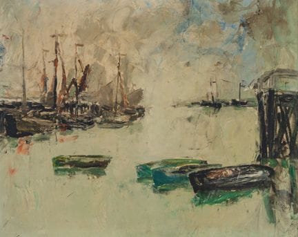 Albert Saverys (1886–1964): Hafenansicht, Öl auf L