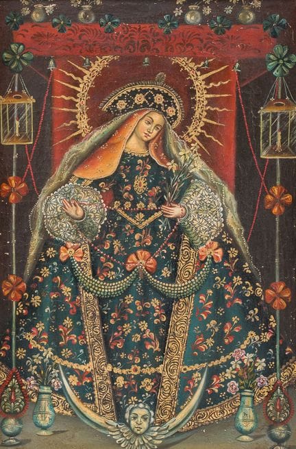 Escuela de Cuzco, Perú: La Virgen del Rosario, óle