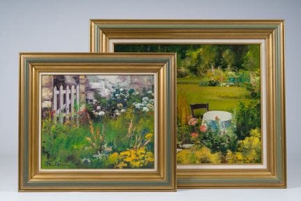 Lea Vanderstraeten (1929): Zwei Blumengärten, Öl a