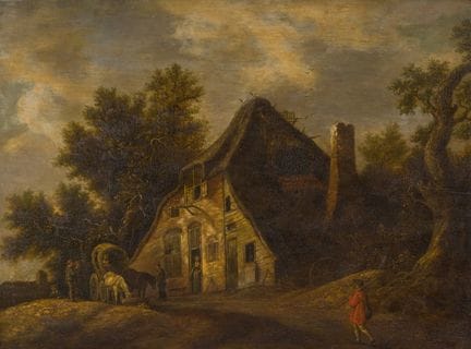Niederländische Schule: Belebte Landschaft, Öl auf