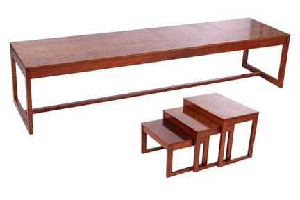 A nest of three rosewood occasional tables, circa 