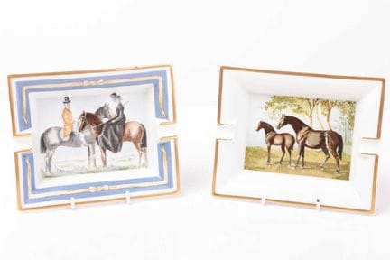 Deux cendriers rectangulaires en porcelaine Hermès
