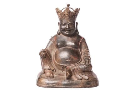 Eine Bronzefigur des Budai mit Spuren von vergolde