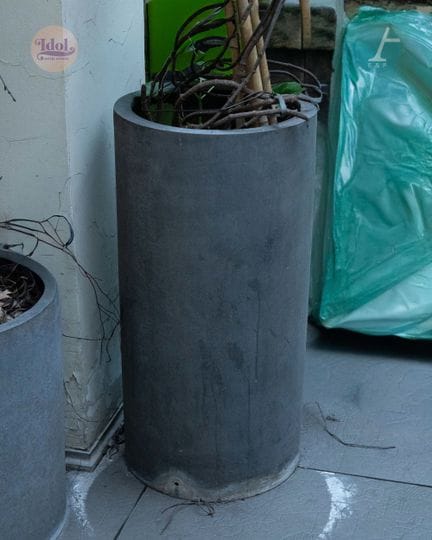 Par de maceteros circulares de hormigón con planta