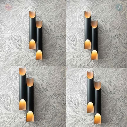 Set aus 4 Wandleuchten aus schwarz lackiertem Alum