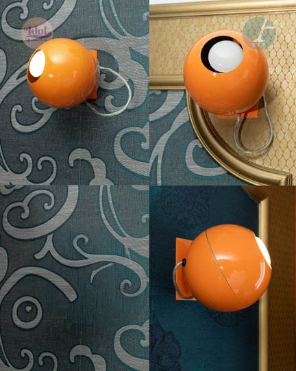Set aus 3 orange lackierten Wandleuchten mit schwe