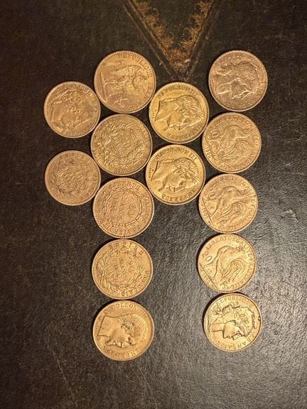15 x 20 F Gold
- 5 x 20 F Gold, orange: 1851, 1854