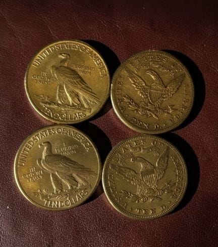 - 10 USD en or jaune (x2), tête d'indien, AMERIQUE
