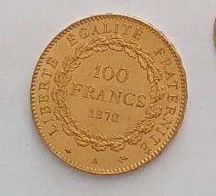 Une pièce en or de 100 Francs Génie 1878 A (Paris)