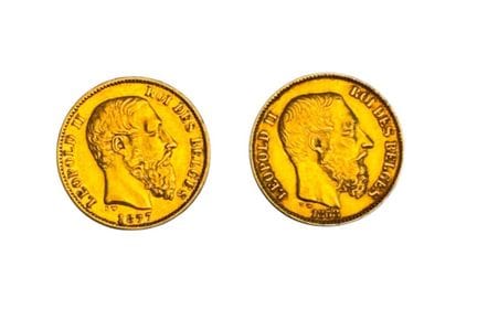 Due monete d'oro da 20 franchi di Leopoldo II del 