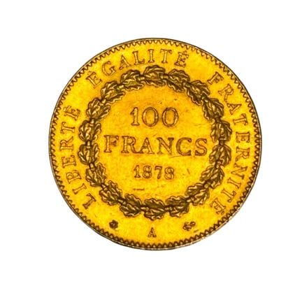 Una moneta d'oro da 100 franchi "Génie" del 1878 A