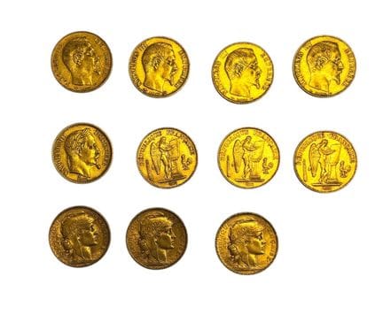 Undici monete d’oro da 20 franchi 
Napoleone III a