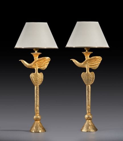 Pierre CASENOVE (1943) 
PAIR OF BIRD LAMPS, CIRCA 