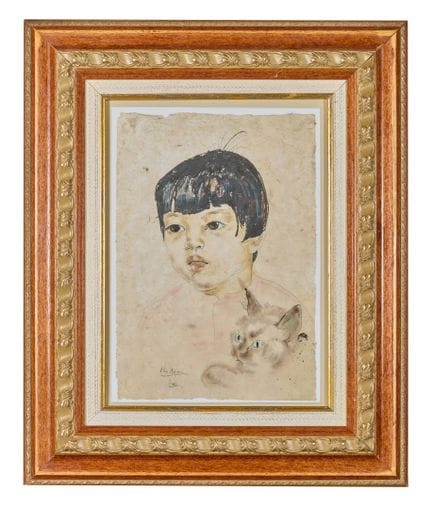 阿里克斯·艾梅（1894-1989）
小女孩与她的猫
手工纸上水墨与水彩
画面底部中央签名，并标注“