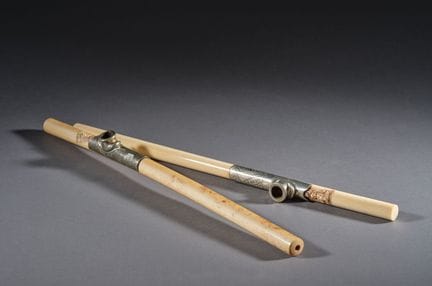 Two ivory (Elephantidae spp.) opium pipes carved i